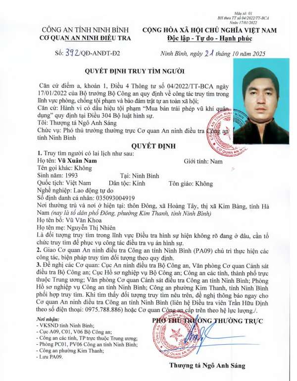 Công an Ninh Bình truy tìm cặp vợ chồng nghi mua bán trái phép vũ khí quân dụng