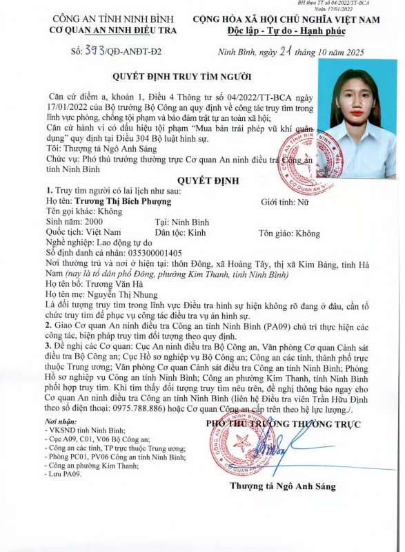 Công an Ninh Bình truy tìm cặp vợ chồng nghi mua bán trái phép vũ khí quân dụng